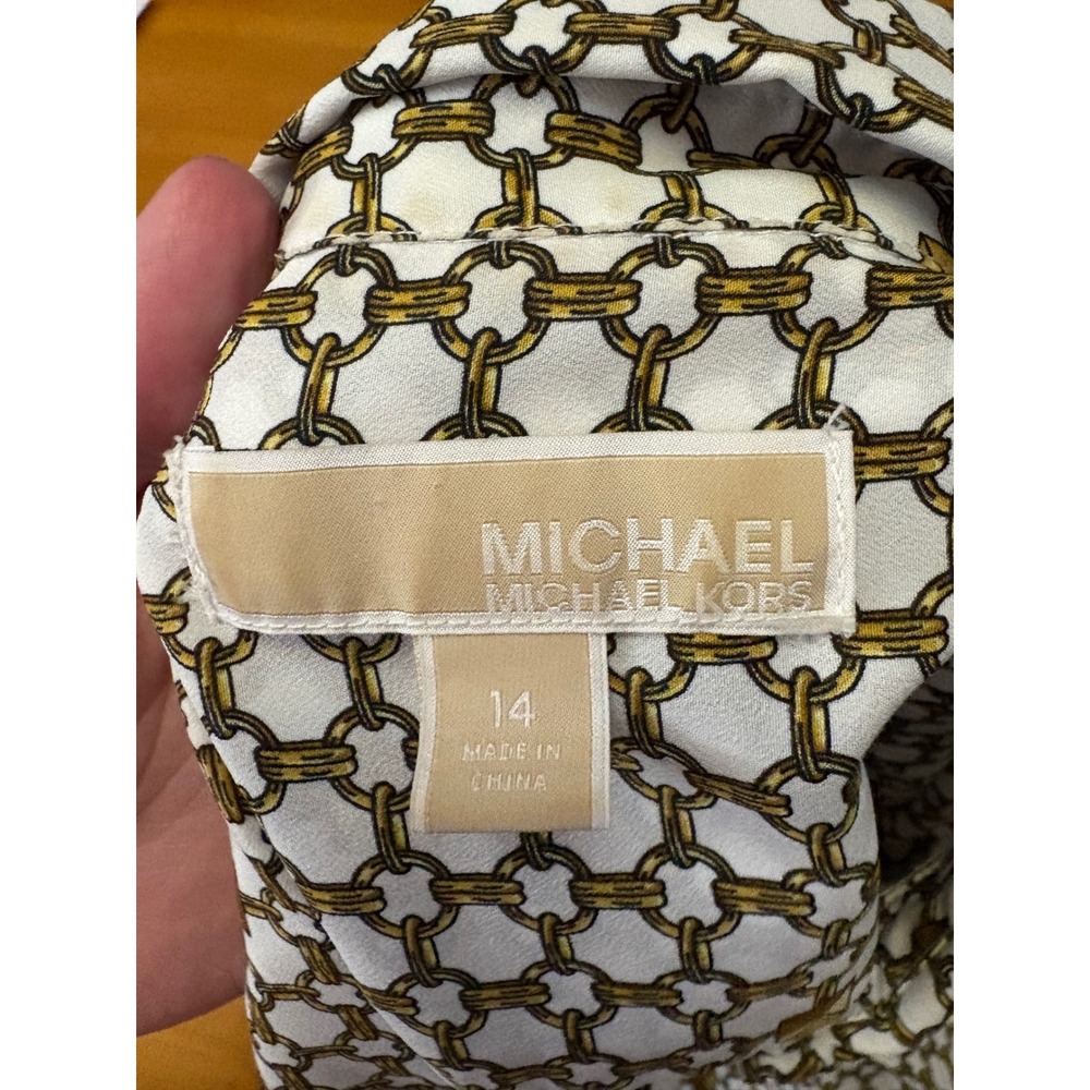 Michael Kors Womens Gold Chain Link Zip Front Roll Tab Blouse Top‎ Size 14 - Picture 5 of 8